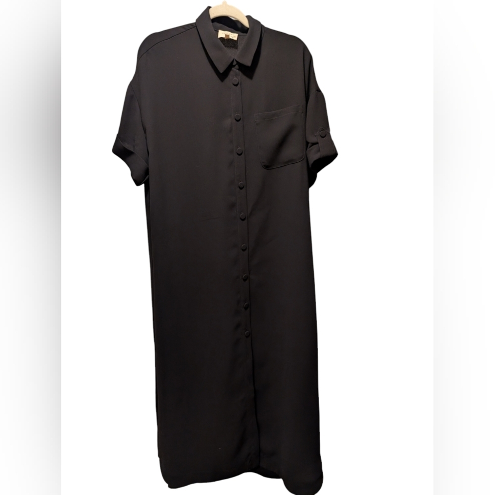 Sezane Black Buttoned Maxi Shirt Dress